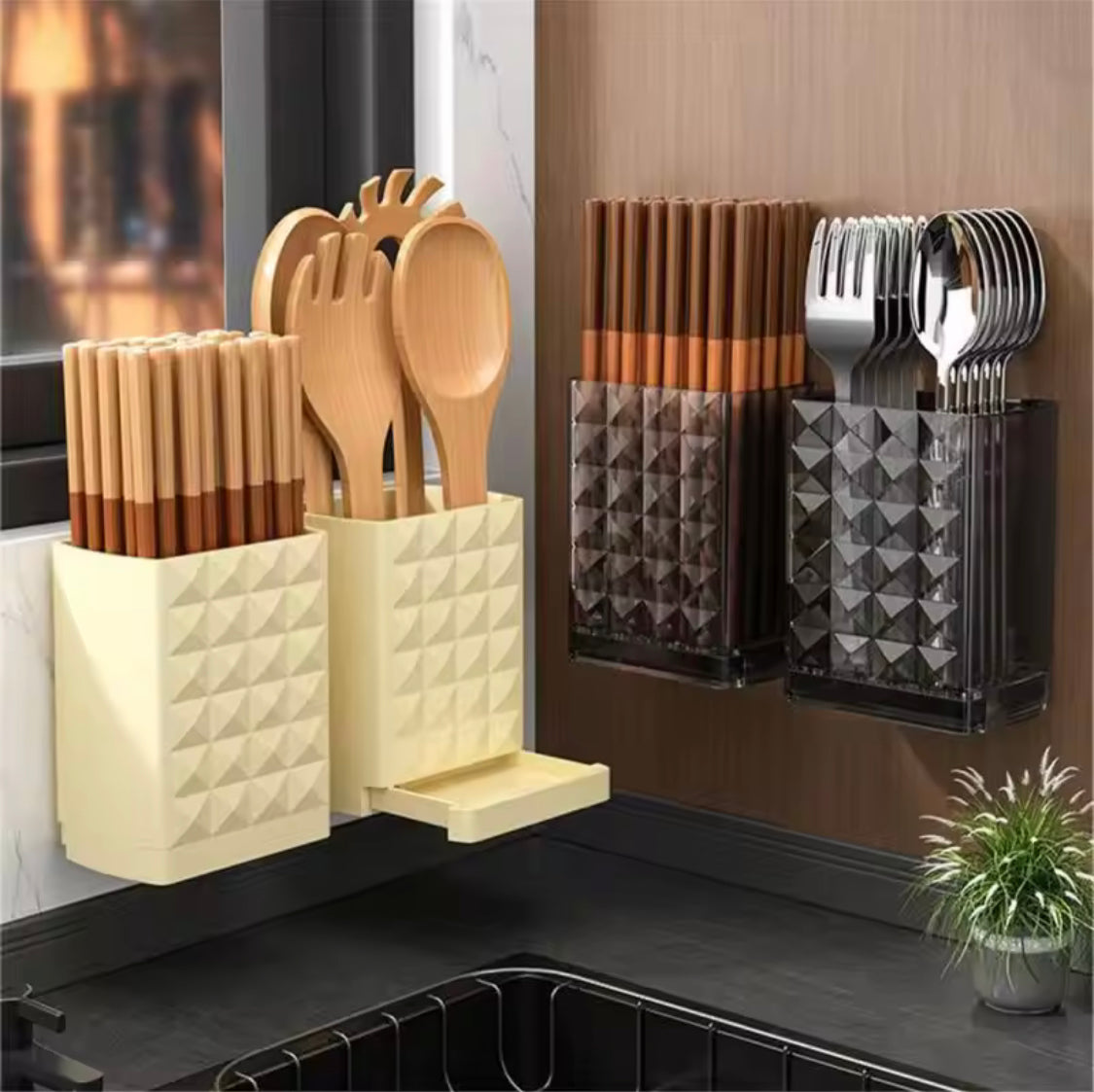 Drillable Cutlery Storage Rack, Wall Mounted Chopsticks Storage Boxes, Kitchen Cutlery Drain Rack Drillable Cutlery Storage Rack, Wall Mounted Chopsticks Storage Boxes, Kitchen Cutlery Drain Rack